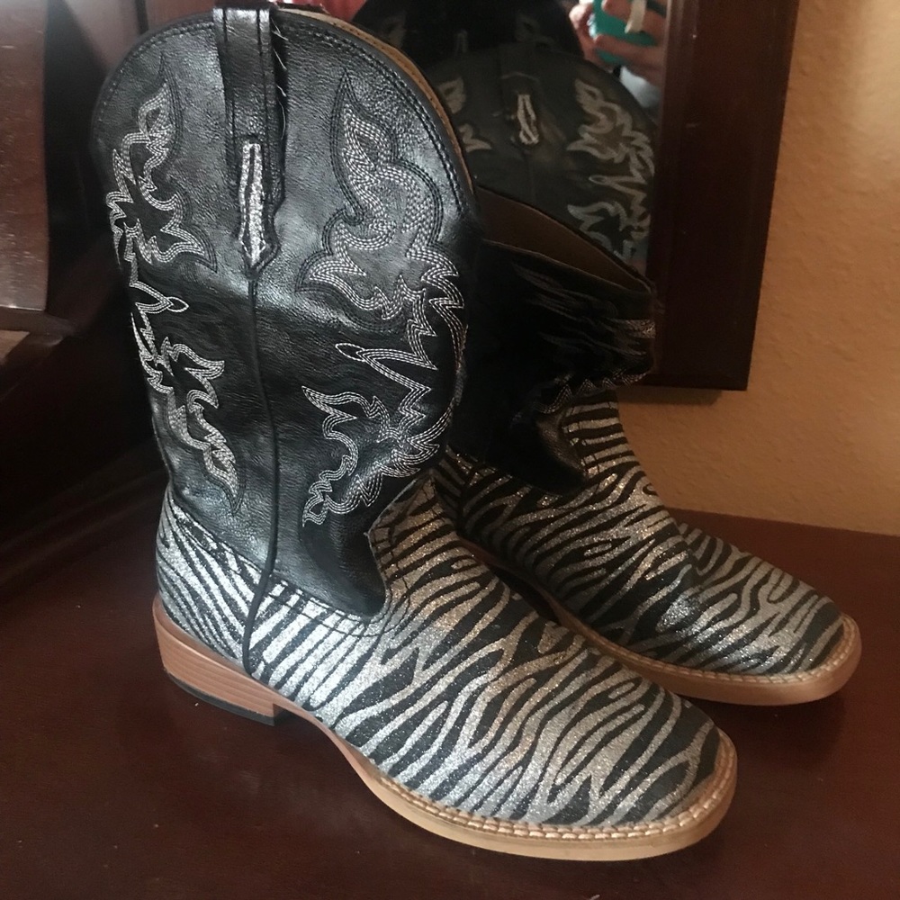 Roper girls glittery zebra print cowgirl boots